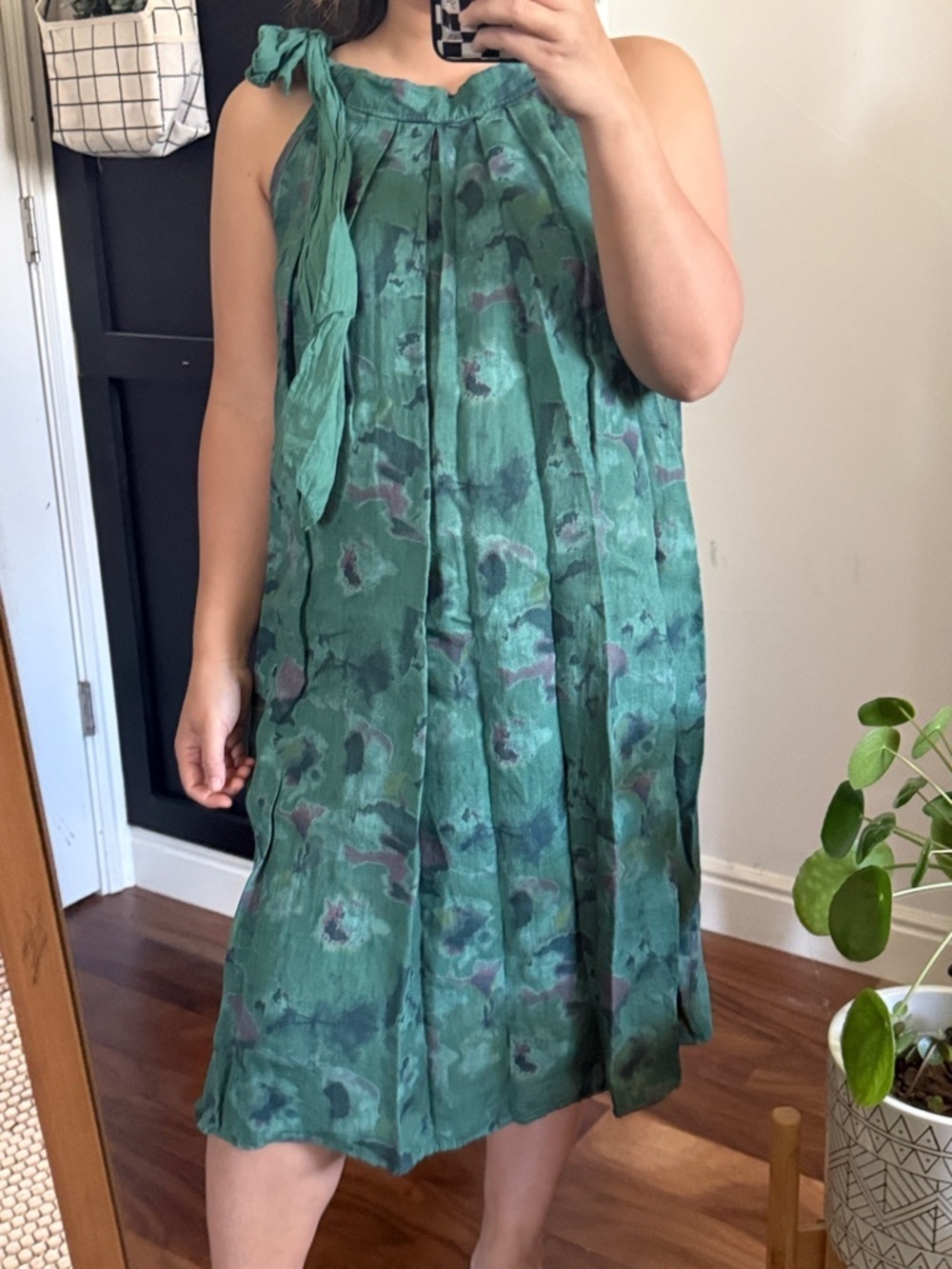 Bellambra 100%‎ Linen Floral Tie Neck Relaxed Pullover Loose Dress. Size M/L